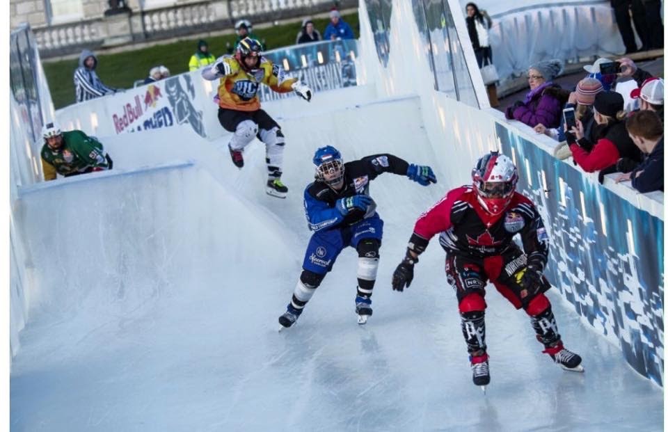 ice cross skater fighting for gold in the finals